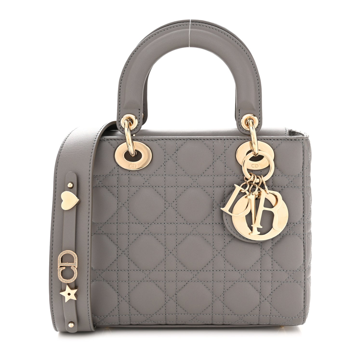 CHRISTIAN DIOR Lambskin Cannage Small My ABCDior Lady Dior Grey
