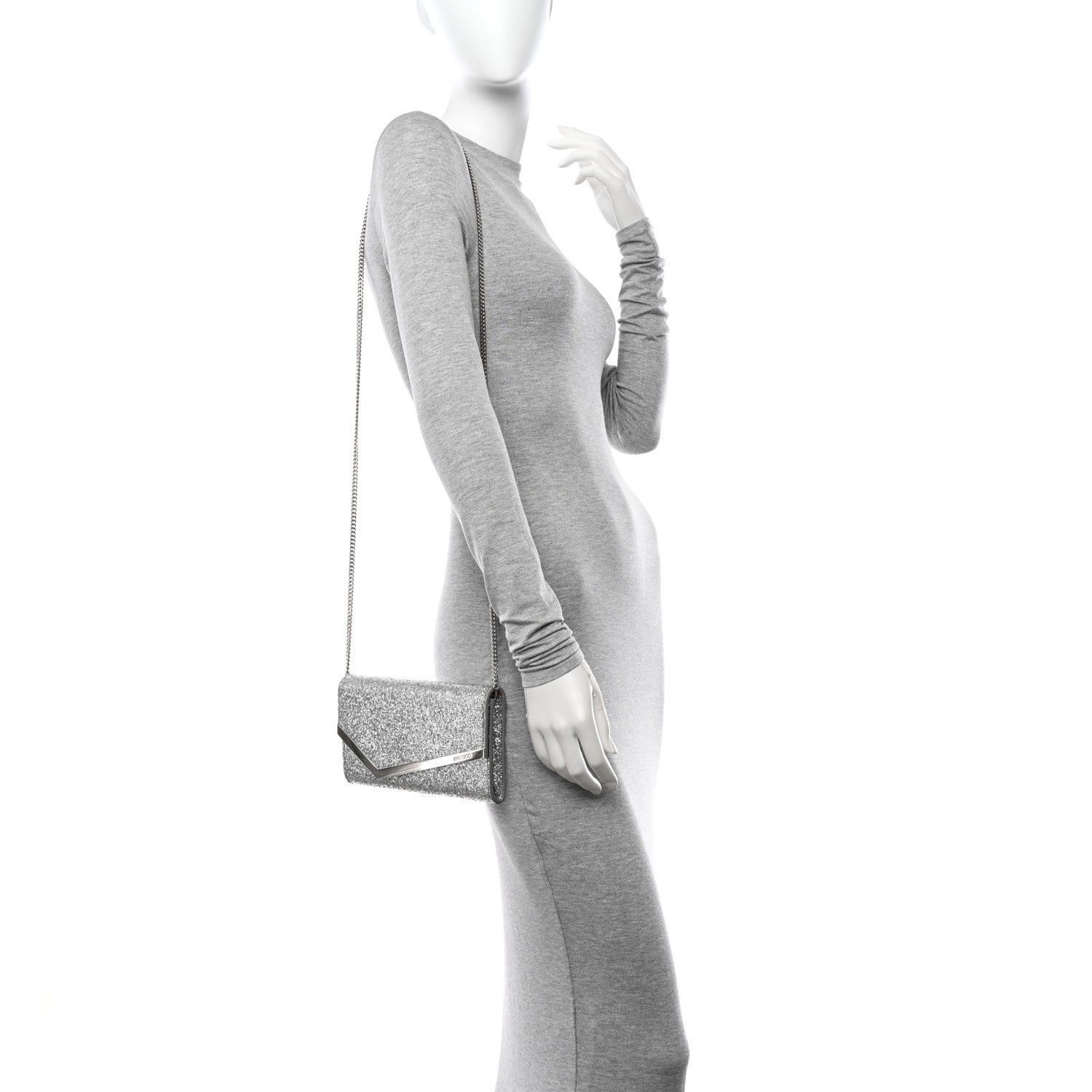 Jimmy Choo Glitter Emmie Clutch Silver 2 of 14