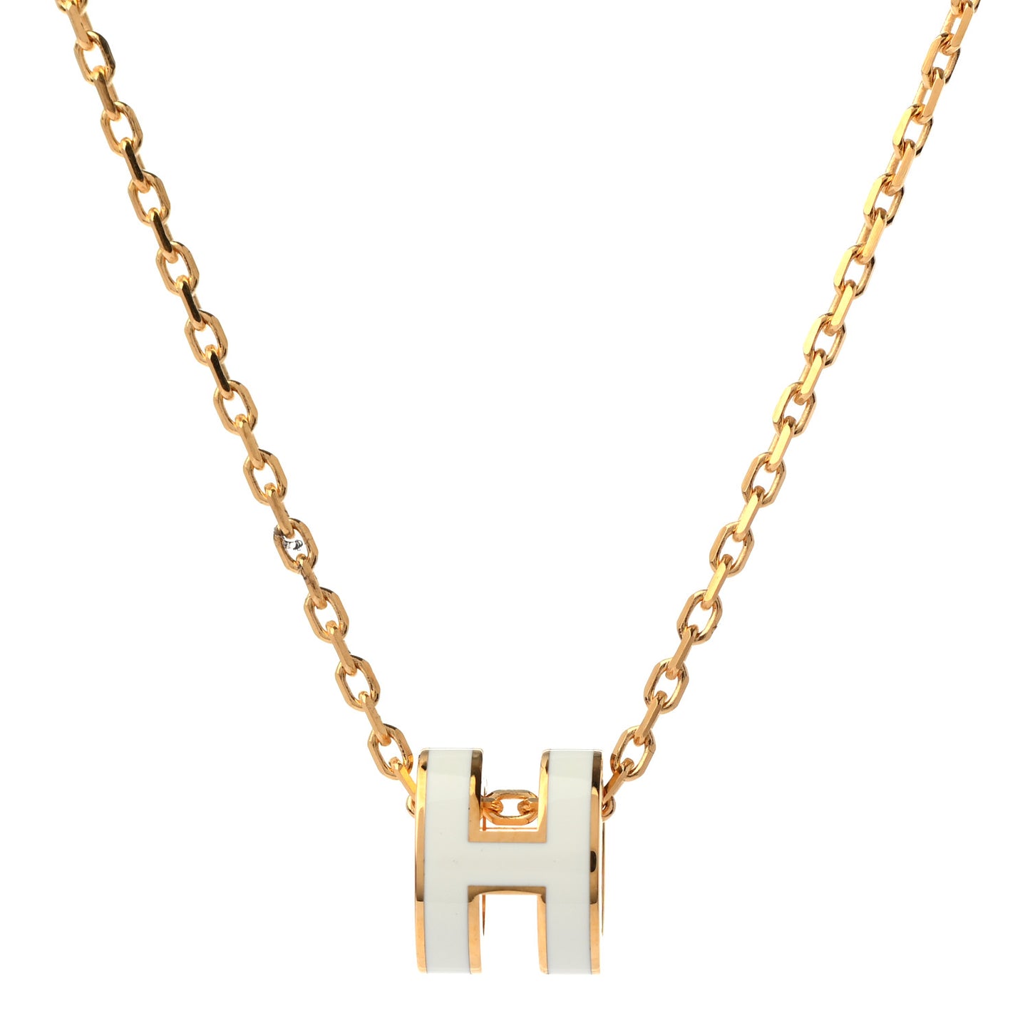 Lacquered Gold Mini Pop H Pendant Necklace White