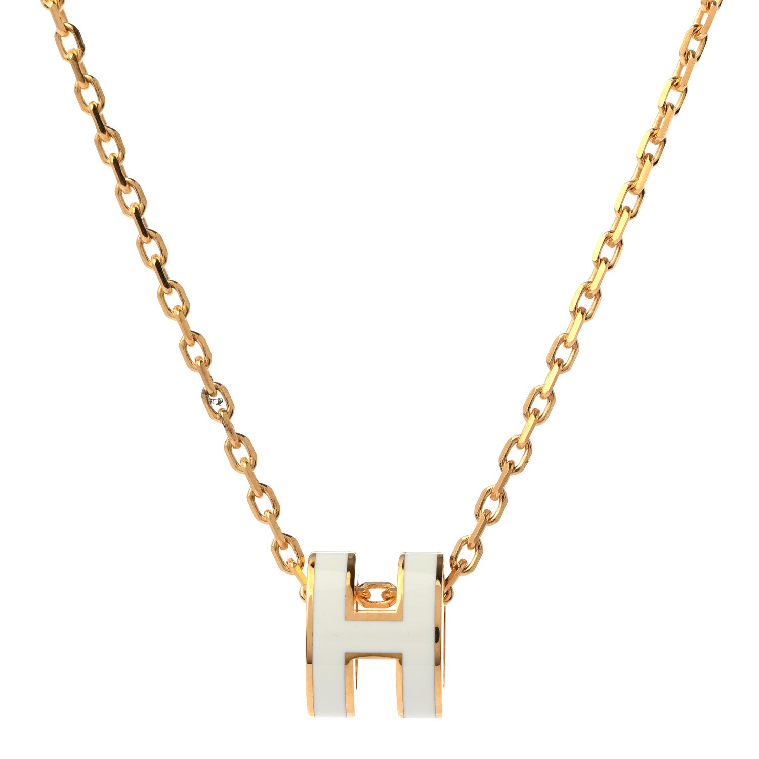 Hermes Lacquered Gold Mini Pop H Pendant Necklace White 4 of 5