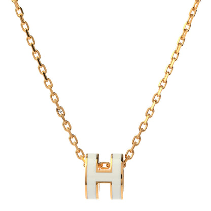Hermes Lacquered Gold Mini Pop H Pendant Necklace White 4 of 5