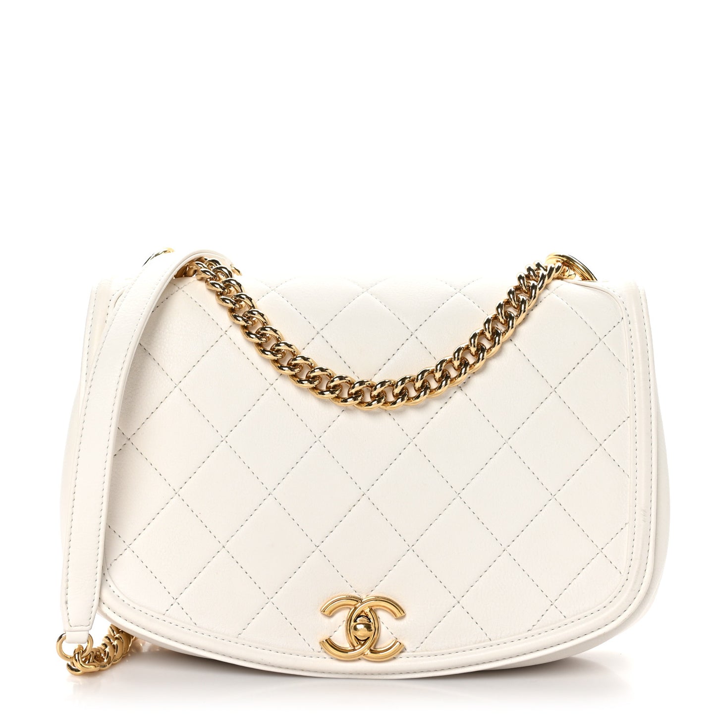 Calfskin Quilted Underline Flap White