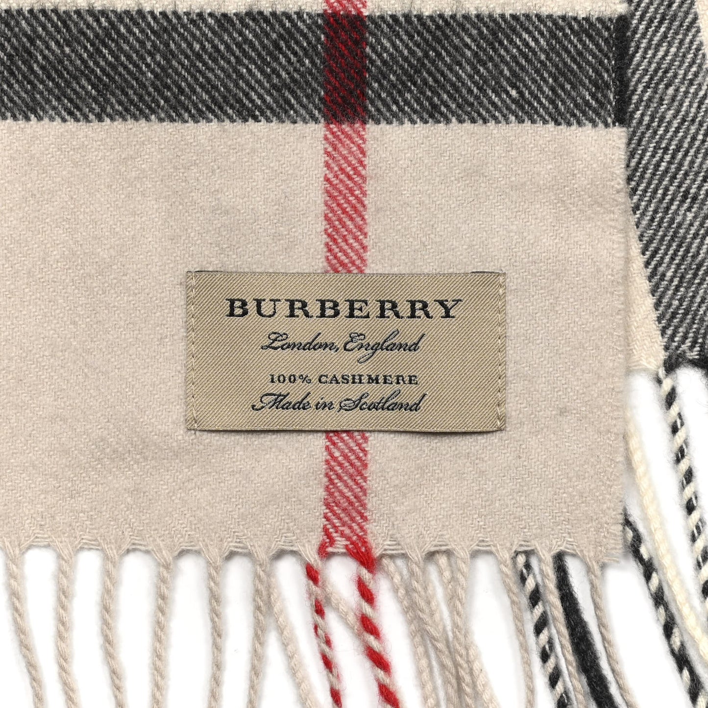 Cashmere Giant Check Fringe Scarf Stone