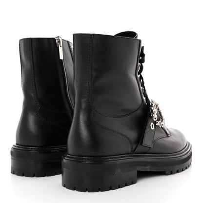 Jimmy Choo Calfskin Crystal Embellished Cora Flat Combat Boots 41 Black 4 of 12