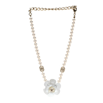 Chanel Pearl Crystal CC Camellia Choker Necklace Gold White 3 of 4