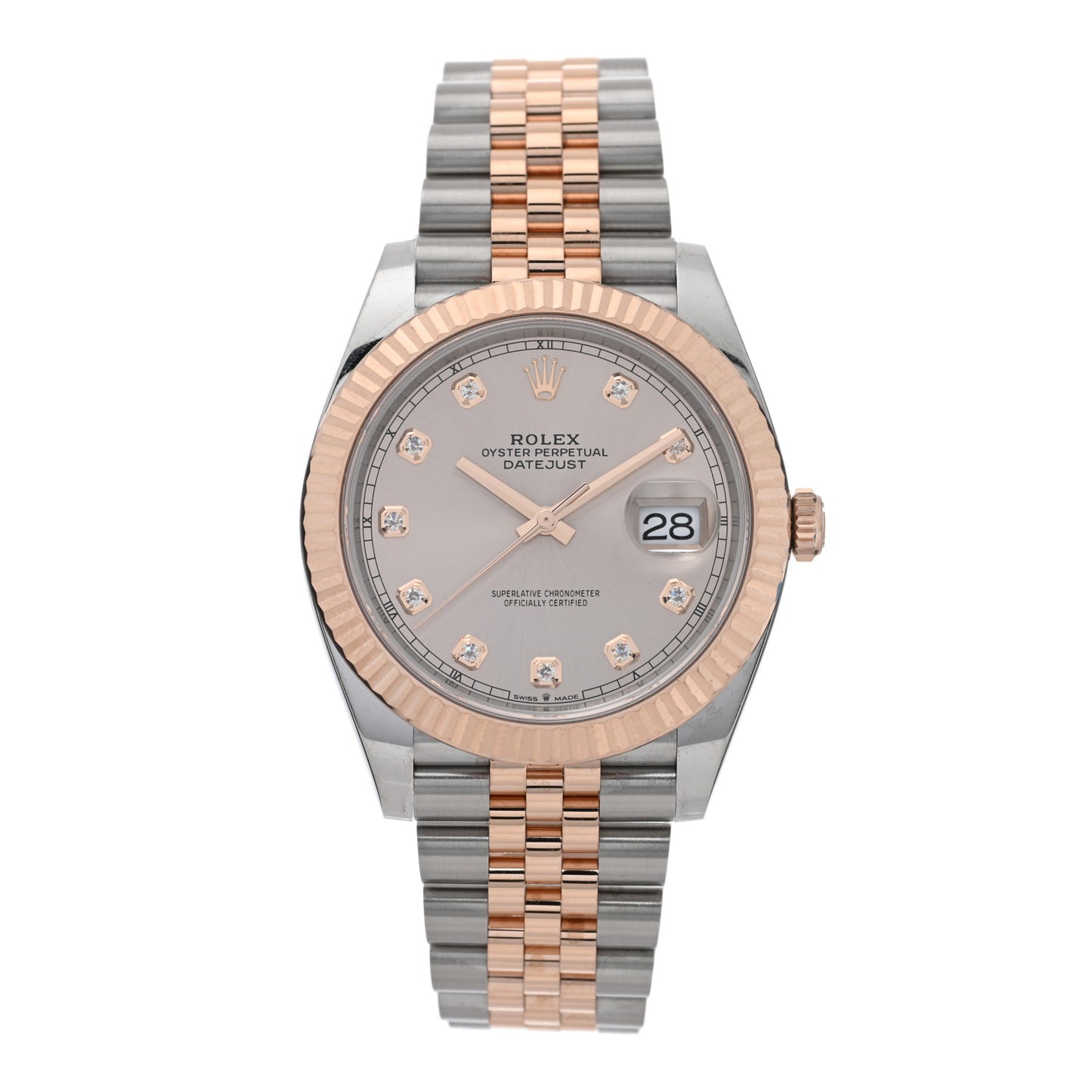 Stainless Steel 18K Everose Gold Diamond 41mm Oyster Perpetual Datejust Watch Silver 126331