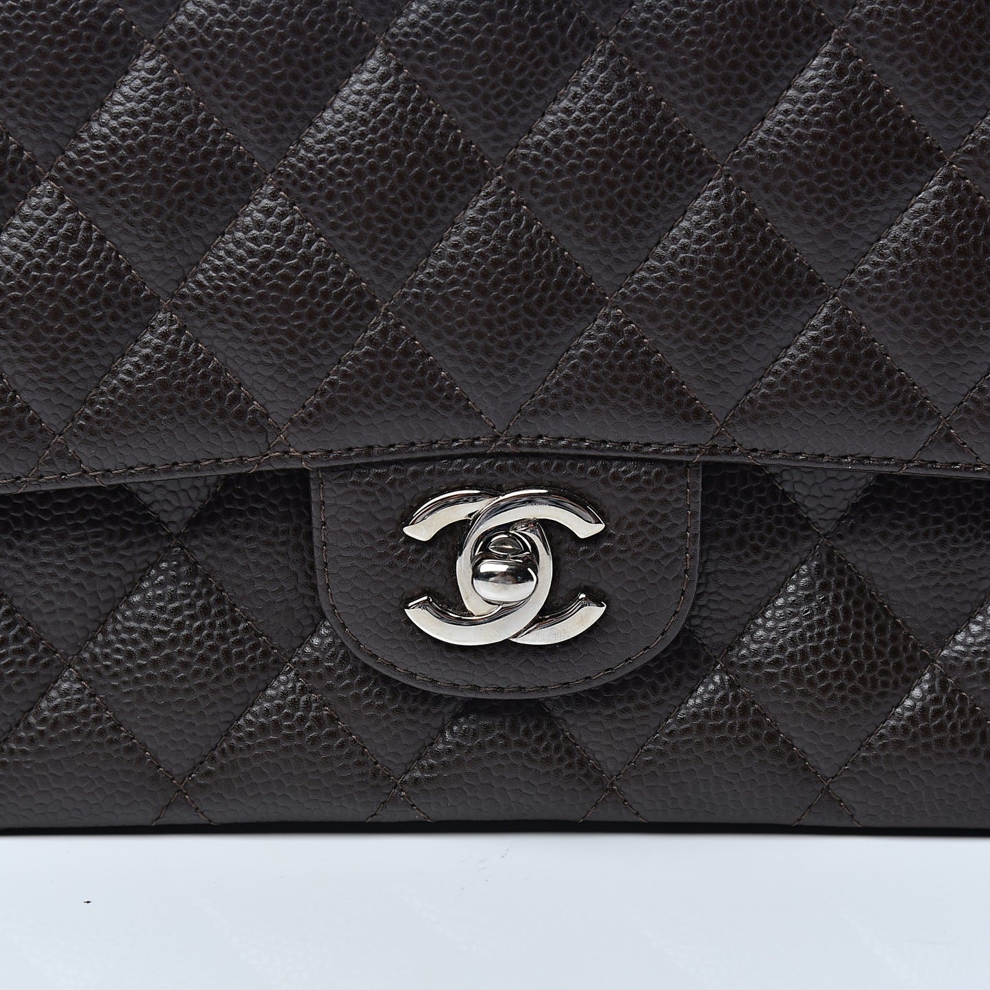 Caviar Quilted Medium Double Flap Brown