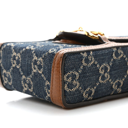 Gucci New Denim GG Monogram Dollar Calfskin Mini Horsebit 1955 Crossbody Bag Blue Tea Cuir Epilog 9 of 10