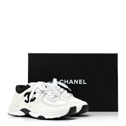 Chanel Mesh Suede Calfskin Grained Calfskin Womens CC Sneakers 35 White Black 10 of 10