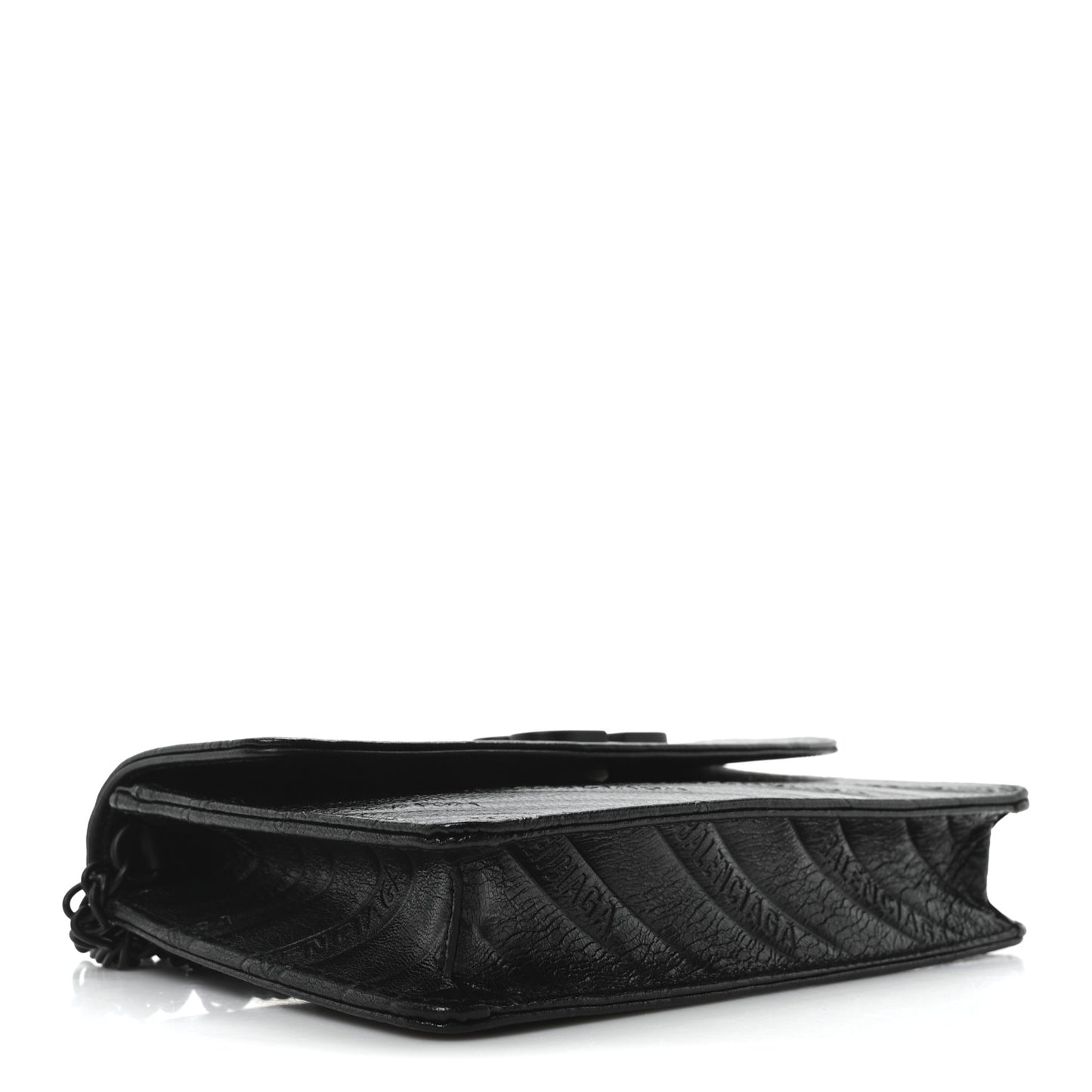 Shiny Goatskin Logo Embossed Monochrome BB Wallet On Chain Black