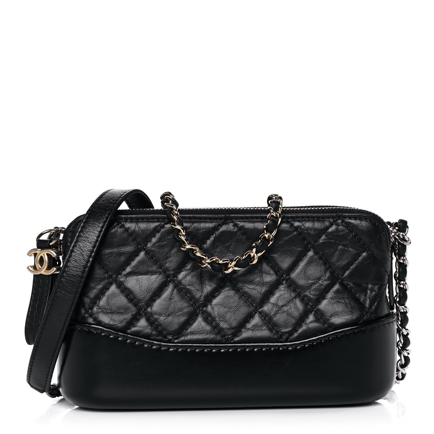 Aged Calfskin Quilted Small Gabrielle Clutch With Chain Black