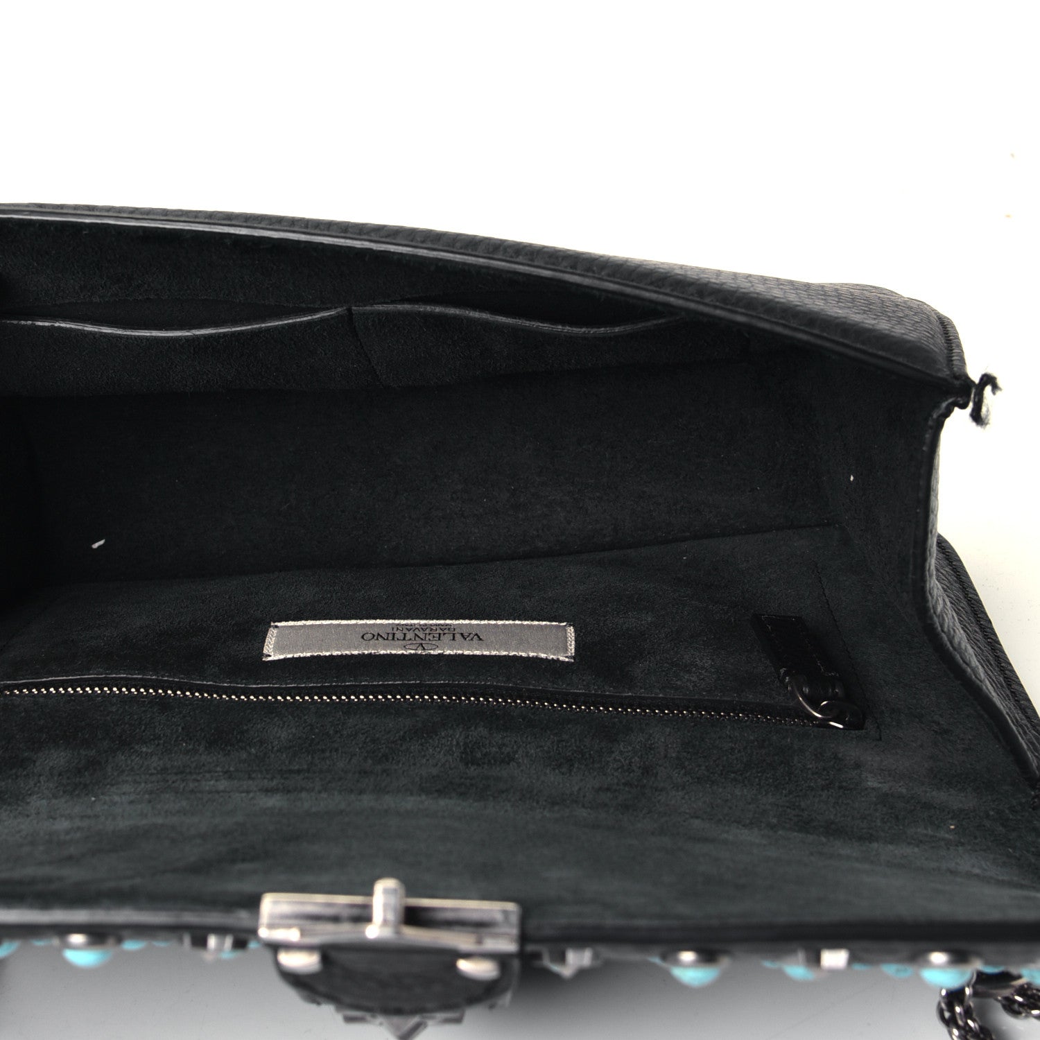 Valentino Garavani Pebbled Calfskin Star Studded Medium Lock Flap Black 5 of 5