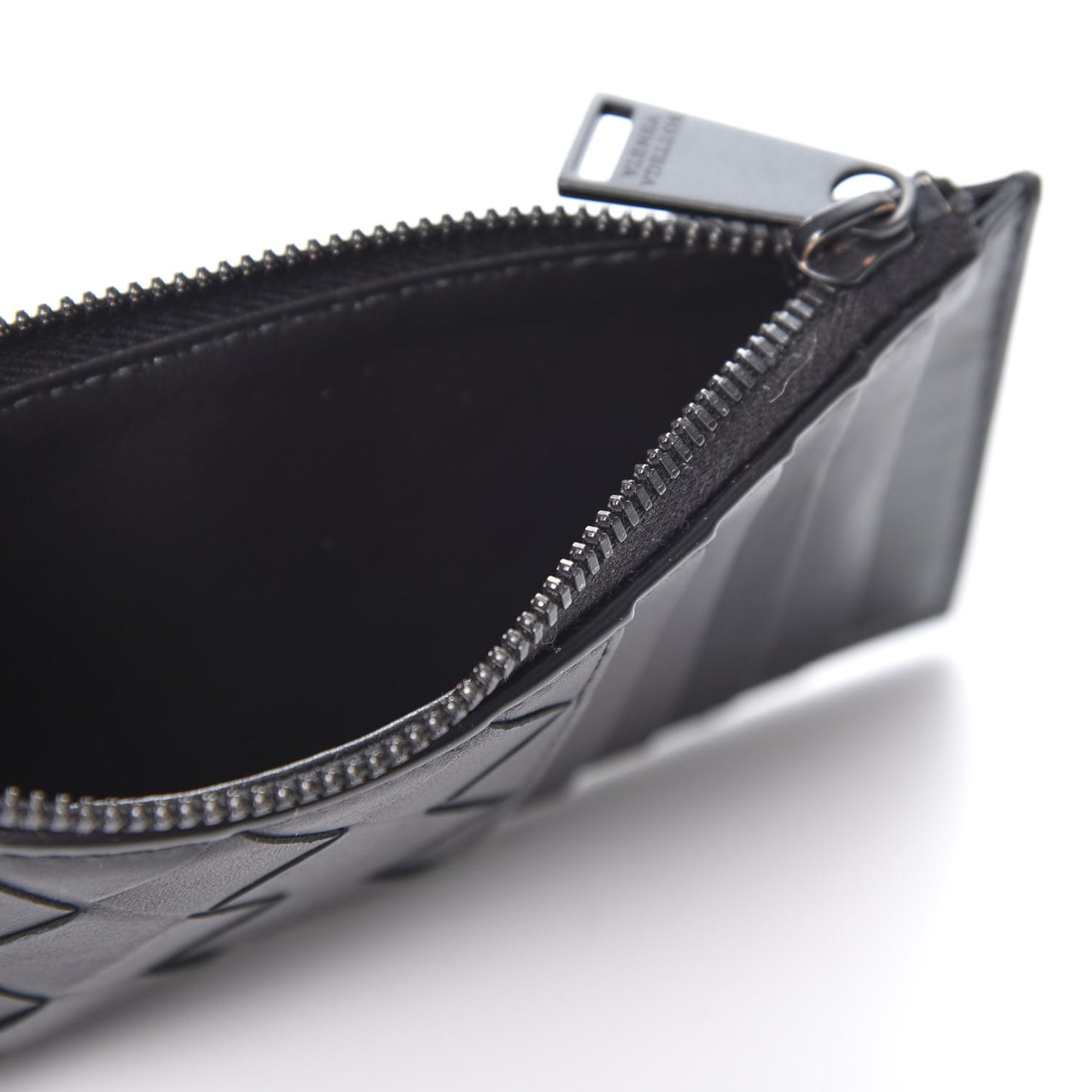 Calfskin Intrecciato Zip Card Holder Black