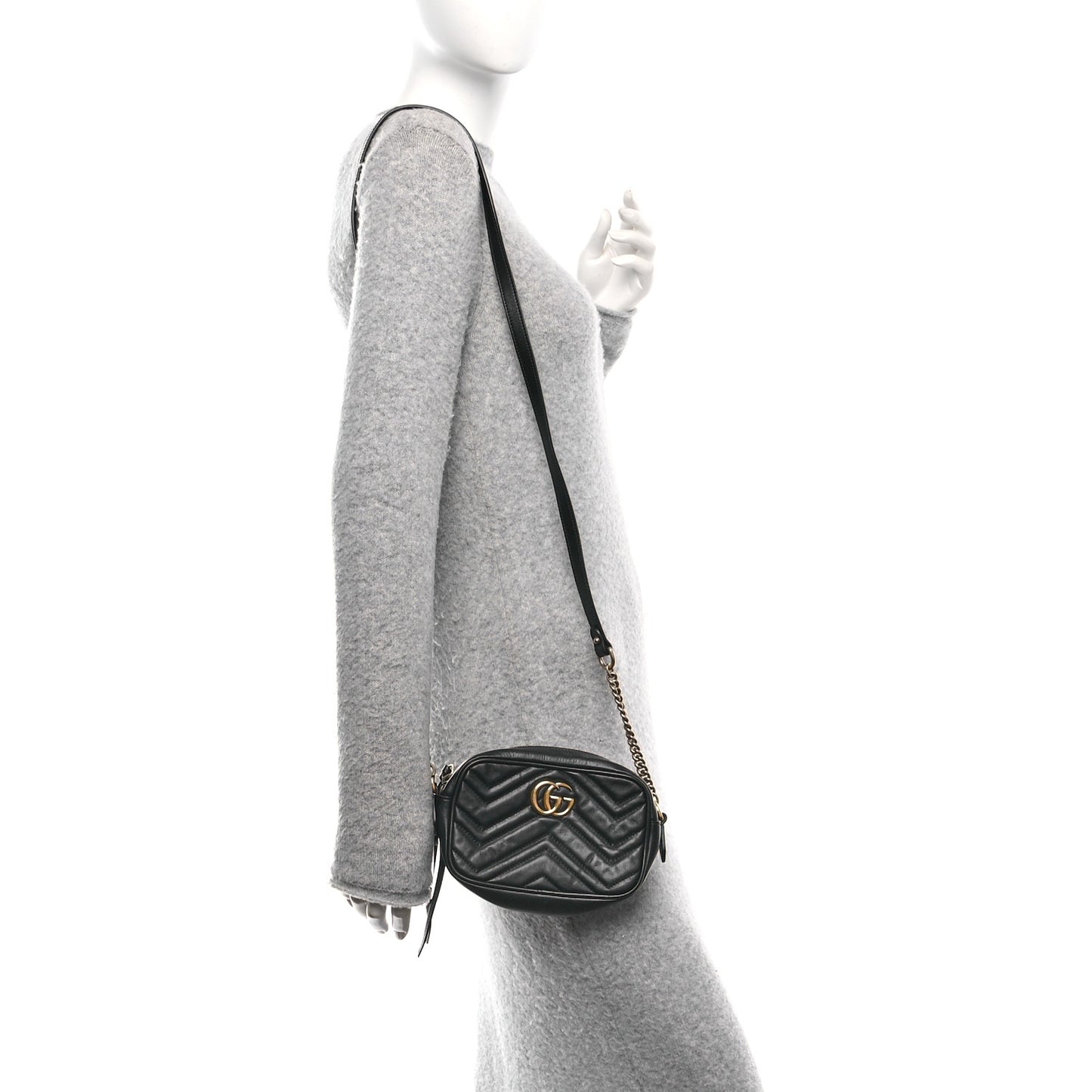 Calfskin Matelasse Mini GG Marmont Chain Shoulder Bag Black