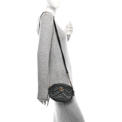 Gucci Calfskin Matelasse Mini GG Marmont Chain Shoulder Bag Black 2 of 10
