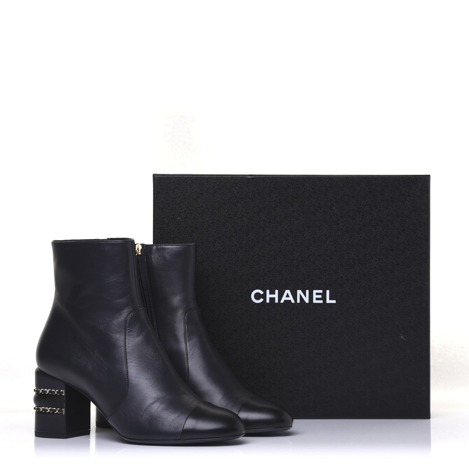 Chanel Lambskin Double Stack Chain Cap Toe Boots 39 Navy 10 of 15