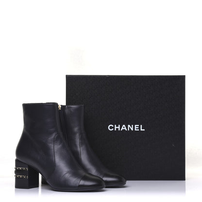 Chanel Lambskin Double Stack Chain Cap Toe Boots 39 Navy 10 of 15