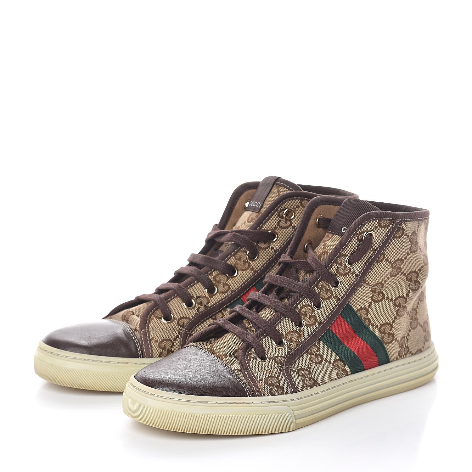 Gucci GG Monogram Web Womens High Top Sneakers 39 Brown 3 of 7