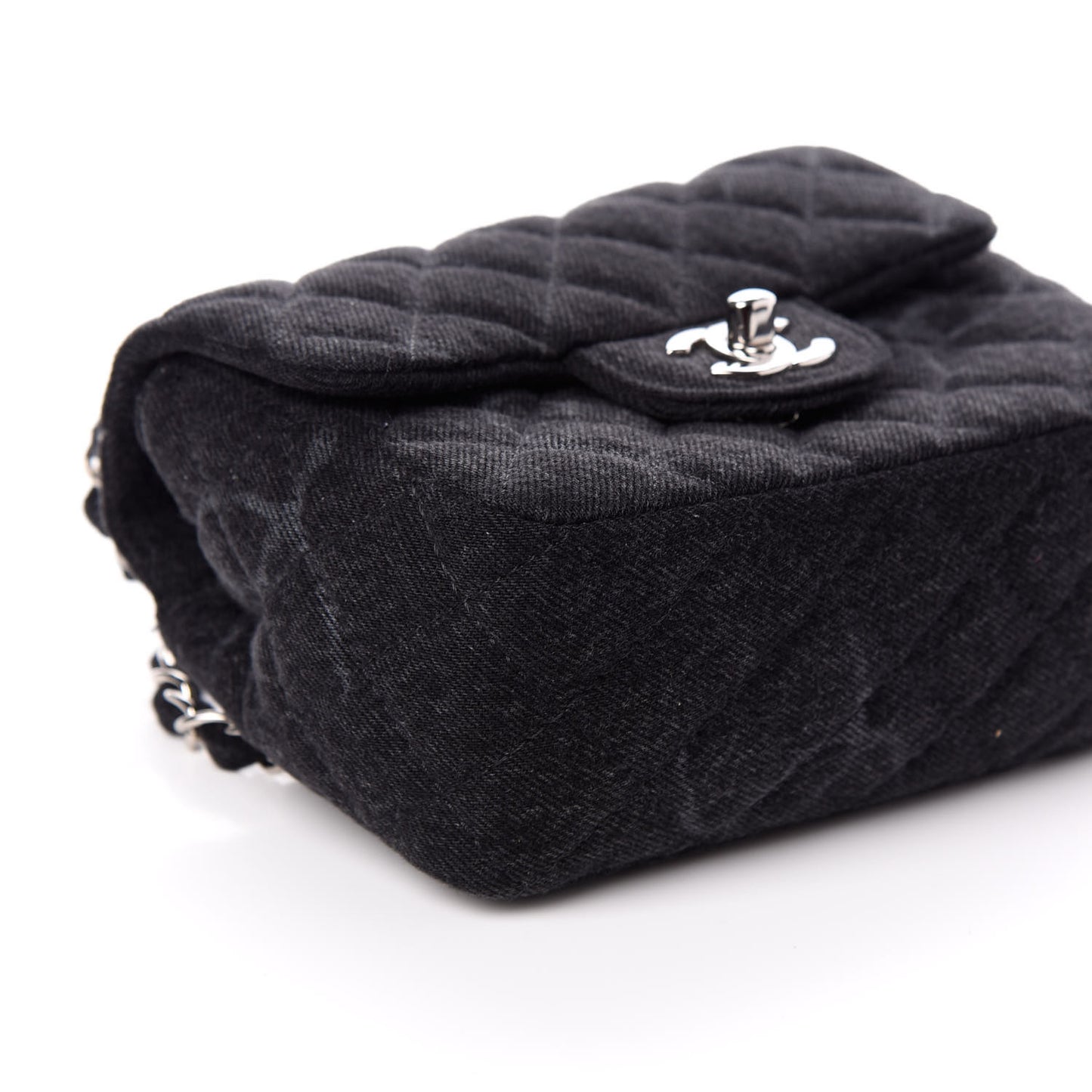 Denim CC Quilted Mini Square Flap Black