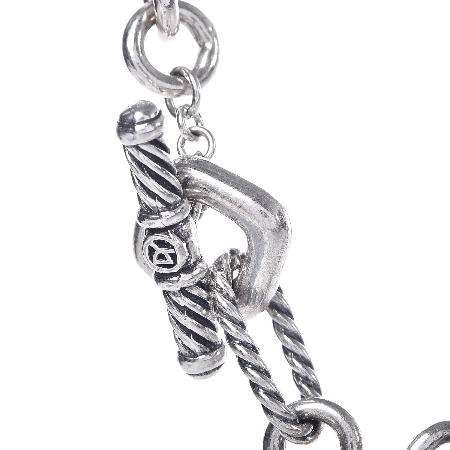 David Yurman Sterling Silver 18K Yellow Gold Cable Heart Figaro Necklace 4 of 5