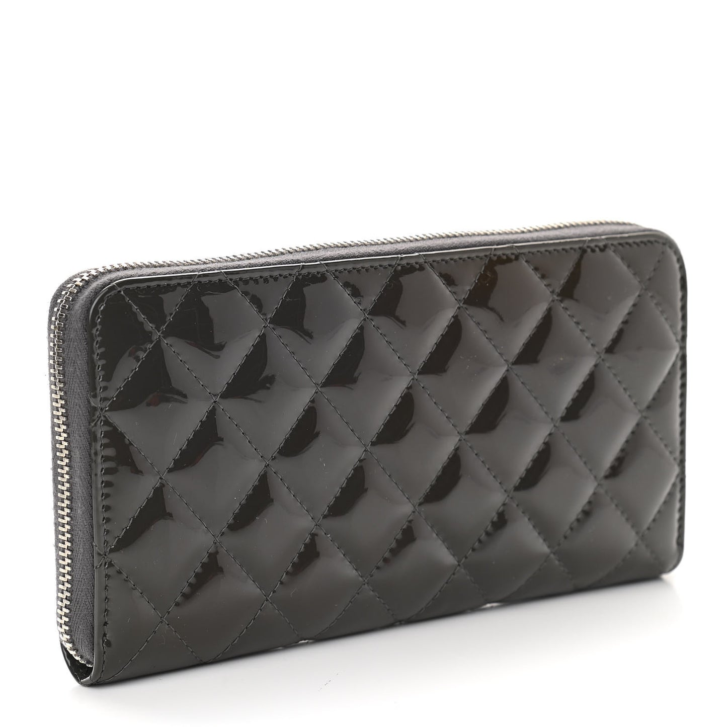 Patent Calfskin Zip Around Wallet Dark Grey