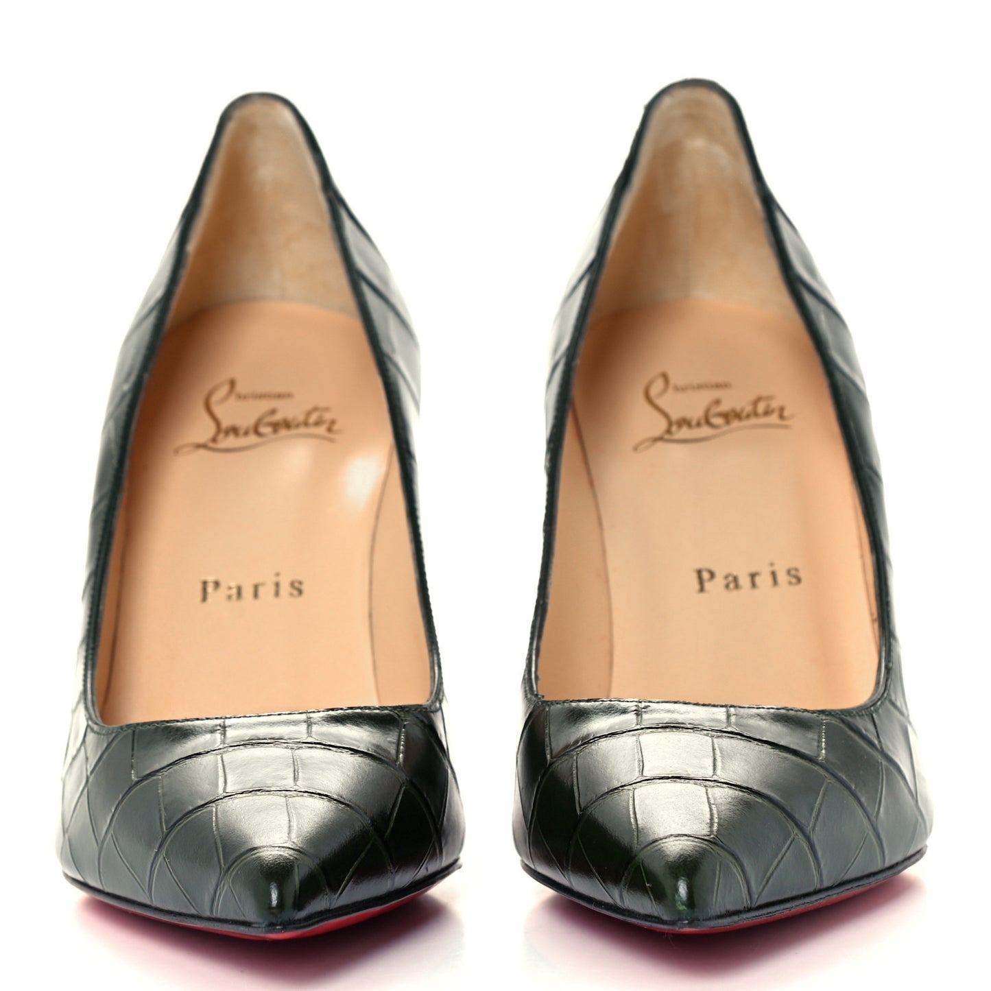 Calfskin Crocodile Embossed Kate 85 Pumps 35.5 Forest Night