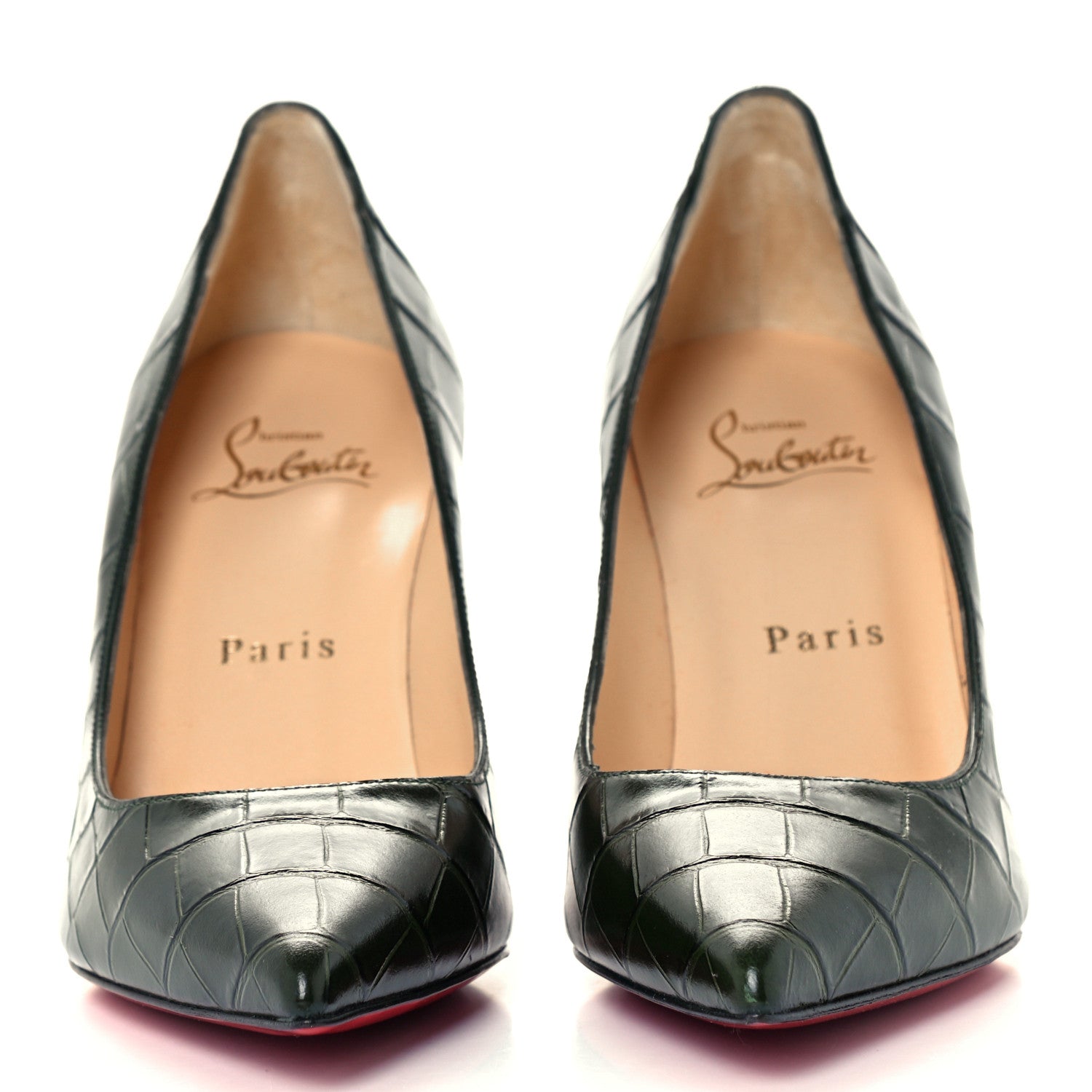 Christian Louboutin Calfskin Crocodile Embossed Kate 85 Pumps 35.5 Forest Night 3 of 9