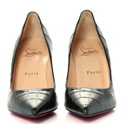 Christian Louboutin Calfskin Crocodile Embossed Kate 85 Pumps 35.5 Forest Night 3 of 9