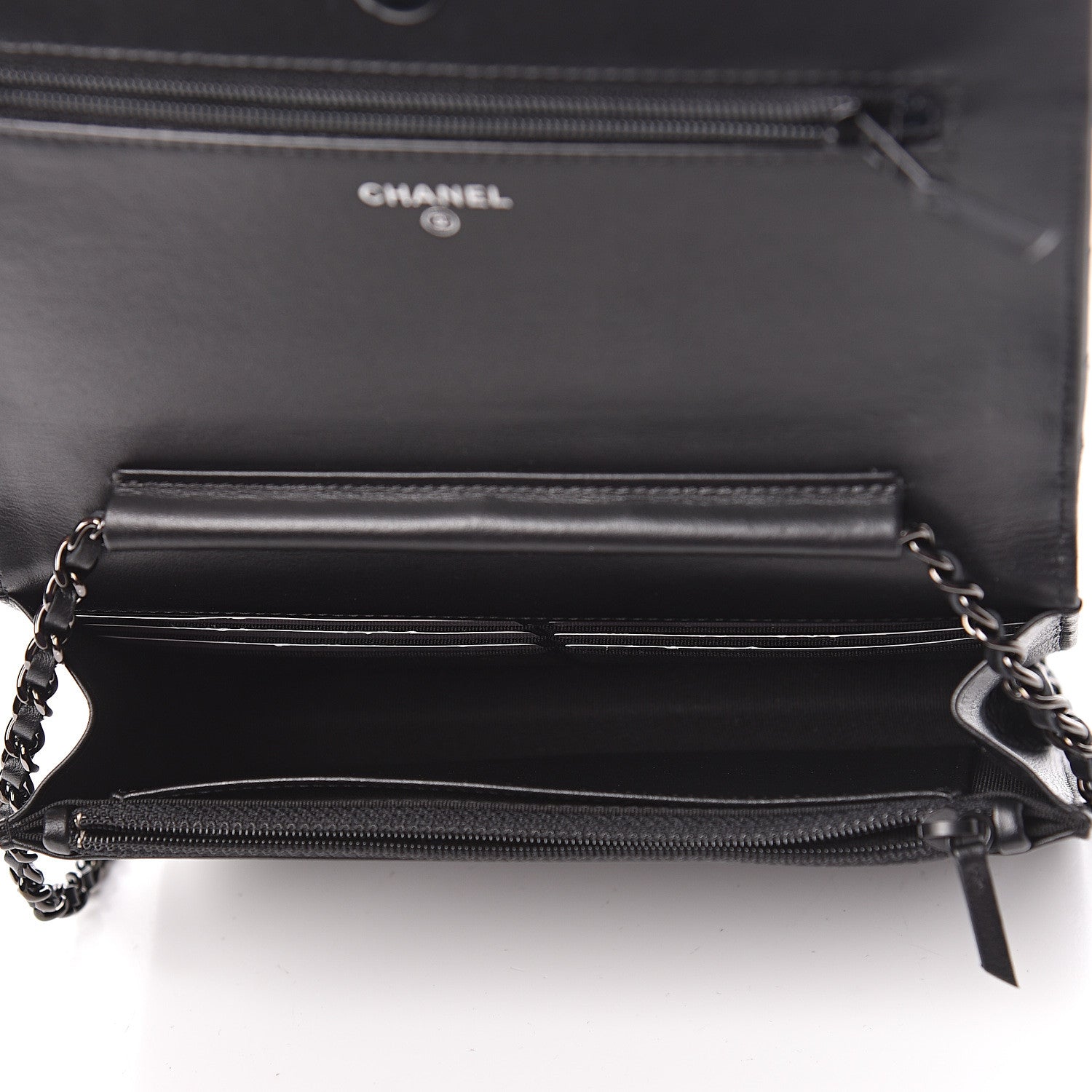 Chanel Aged Calfskin Chevron Quilted Gabrielle Wallet On Chain WOC Black 5 of 12