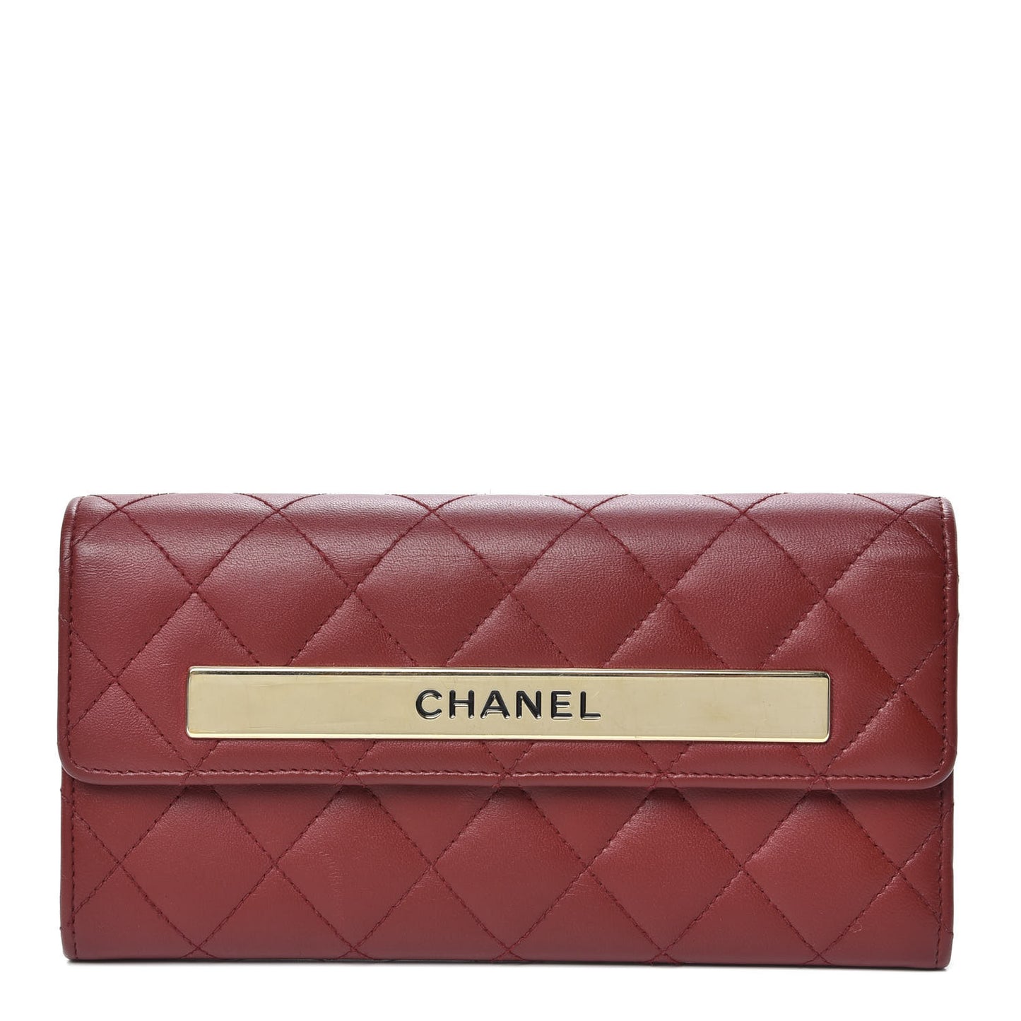 Lambskin Quilted Trendy CC Large Gusset Flap Wallet Dark Red