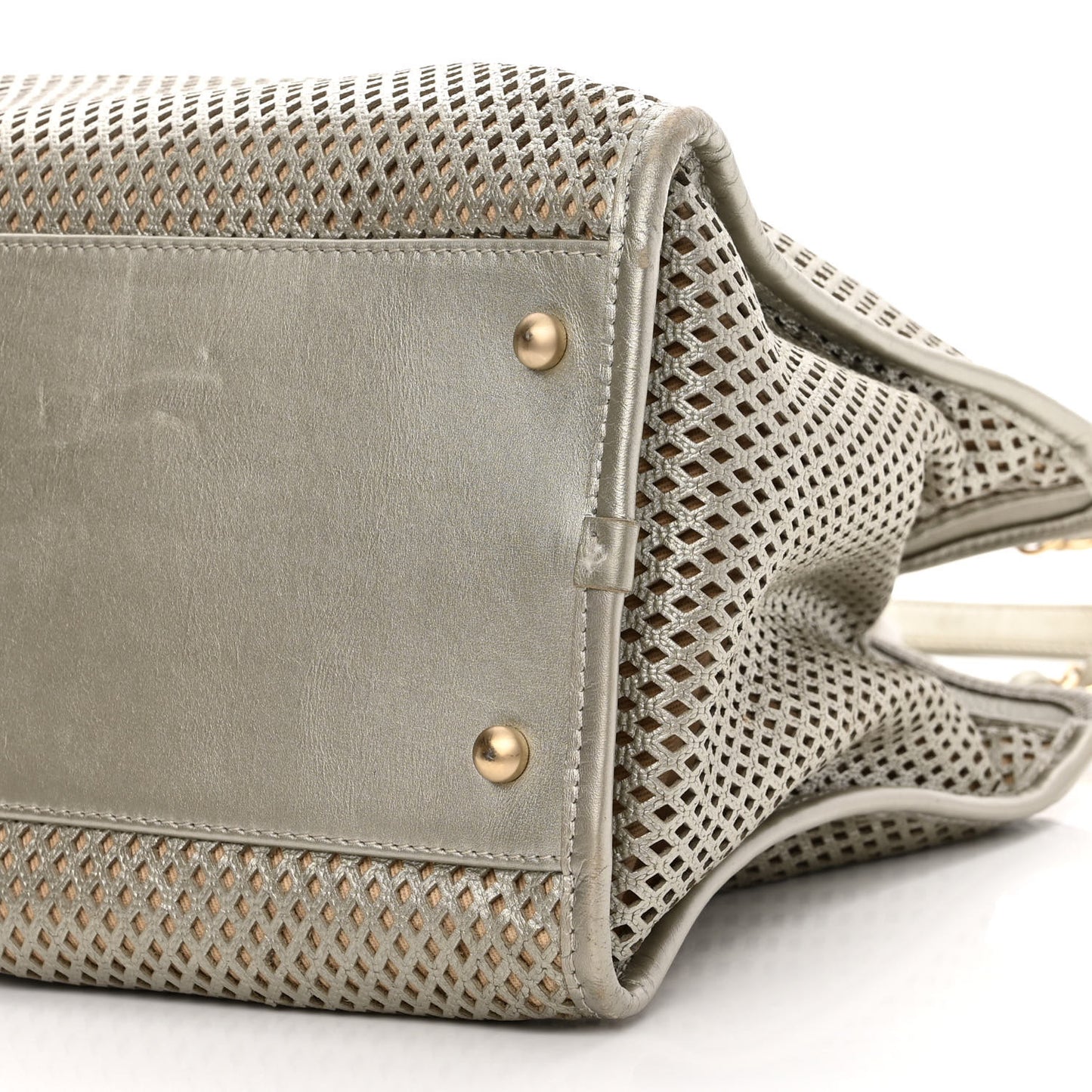 Metallic Calfskin Perforated Up In The Air Tote Silver