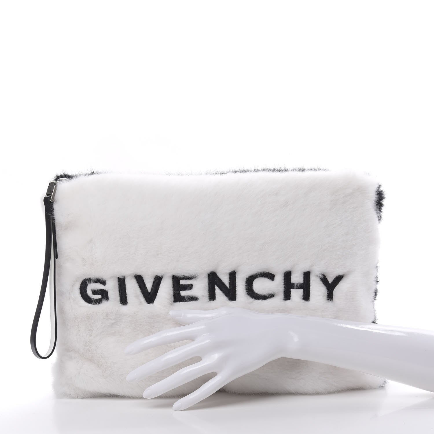 Givenchy Faux Fur Two Tone Large GV3 Pouch Wristlet Black White 2 of 9