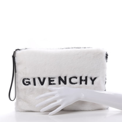 Givenchy Faux Fur Two Tone Large GV3 Pouch Wristlet Black White 2 of 9