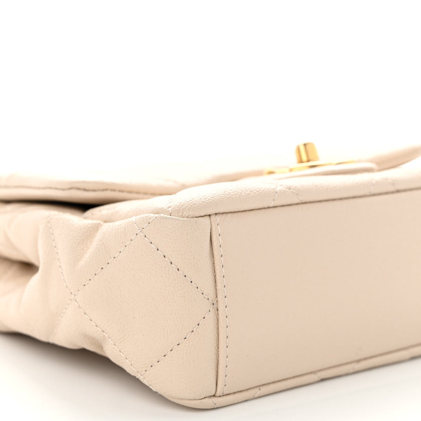 Shiny Caviar Quilted Mini Top Handle Flap Ecru