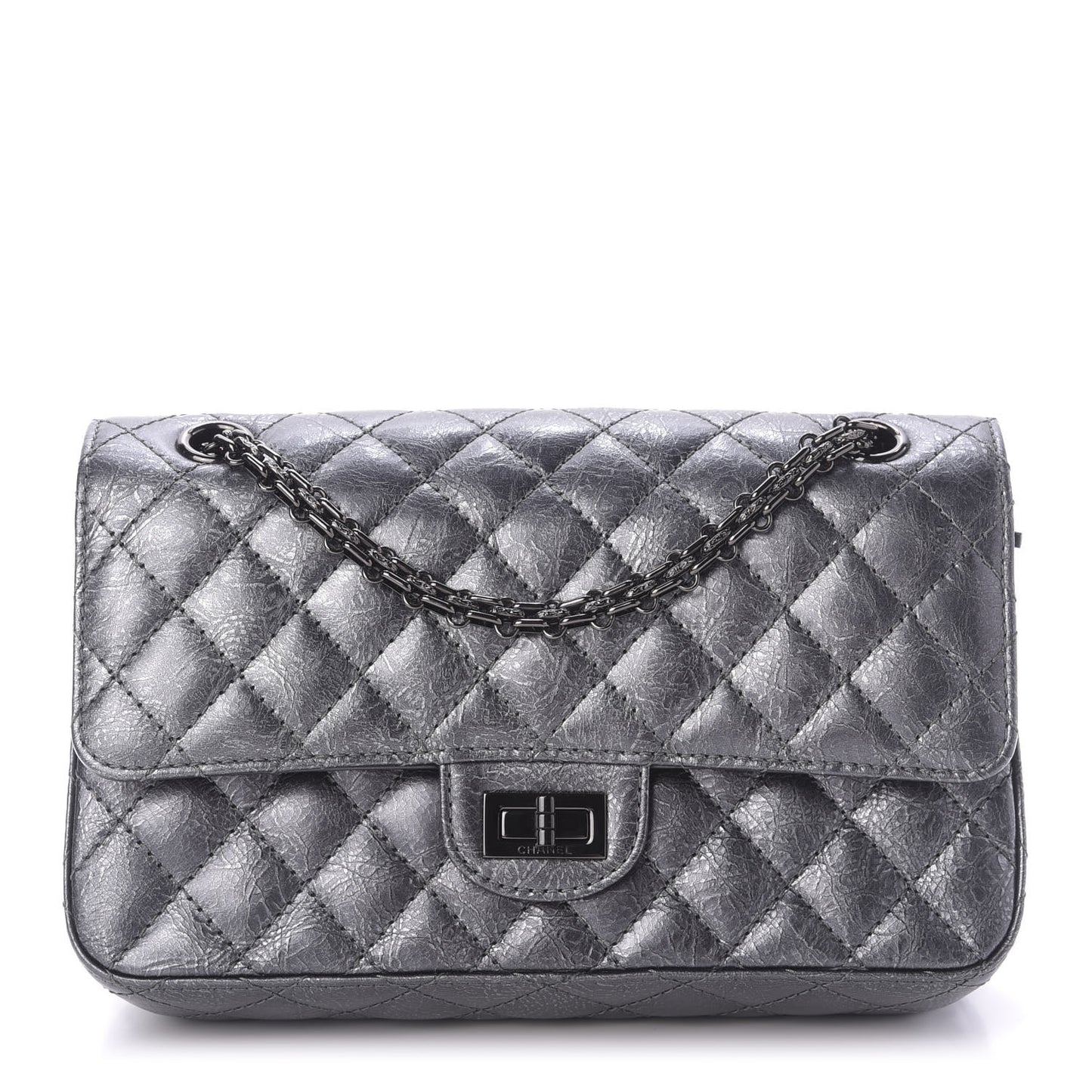 Metallic Aged Calfskin Quilted 2.55 Reissue 225 Flap Charcoal