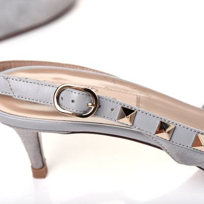 Valentino Garavani Suede Nappa Rockstud Half D'Orsay Slingback 50mm Pumps 37 Pastel Grey 14 of 17