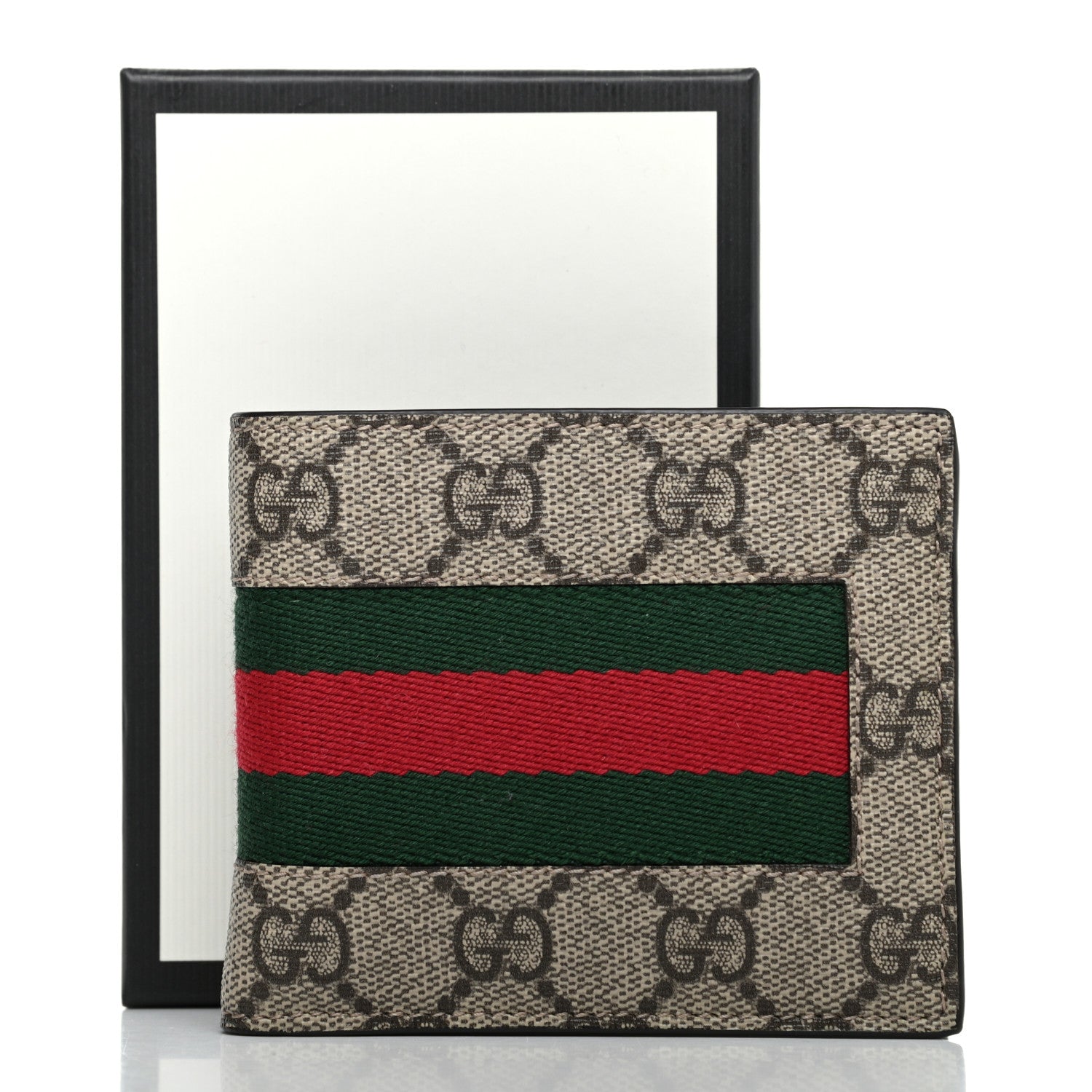 Gucci GG Supreme Monogram Selleria Calfskin Web New Web Bi-Fold Wallet Beige Ebony Cocoa 8 of 8