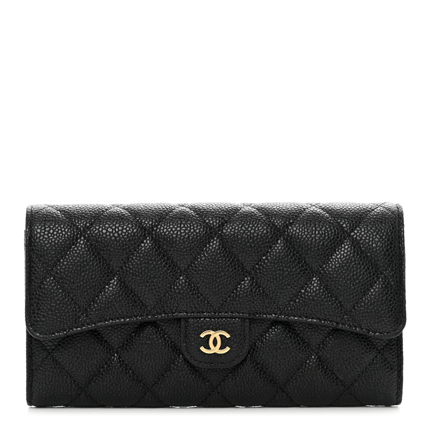 Caviar Quilted Large Flap Wallet Black