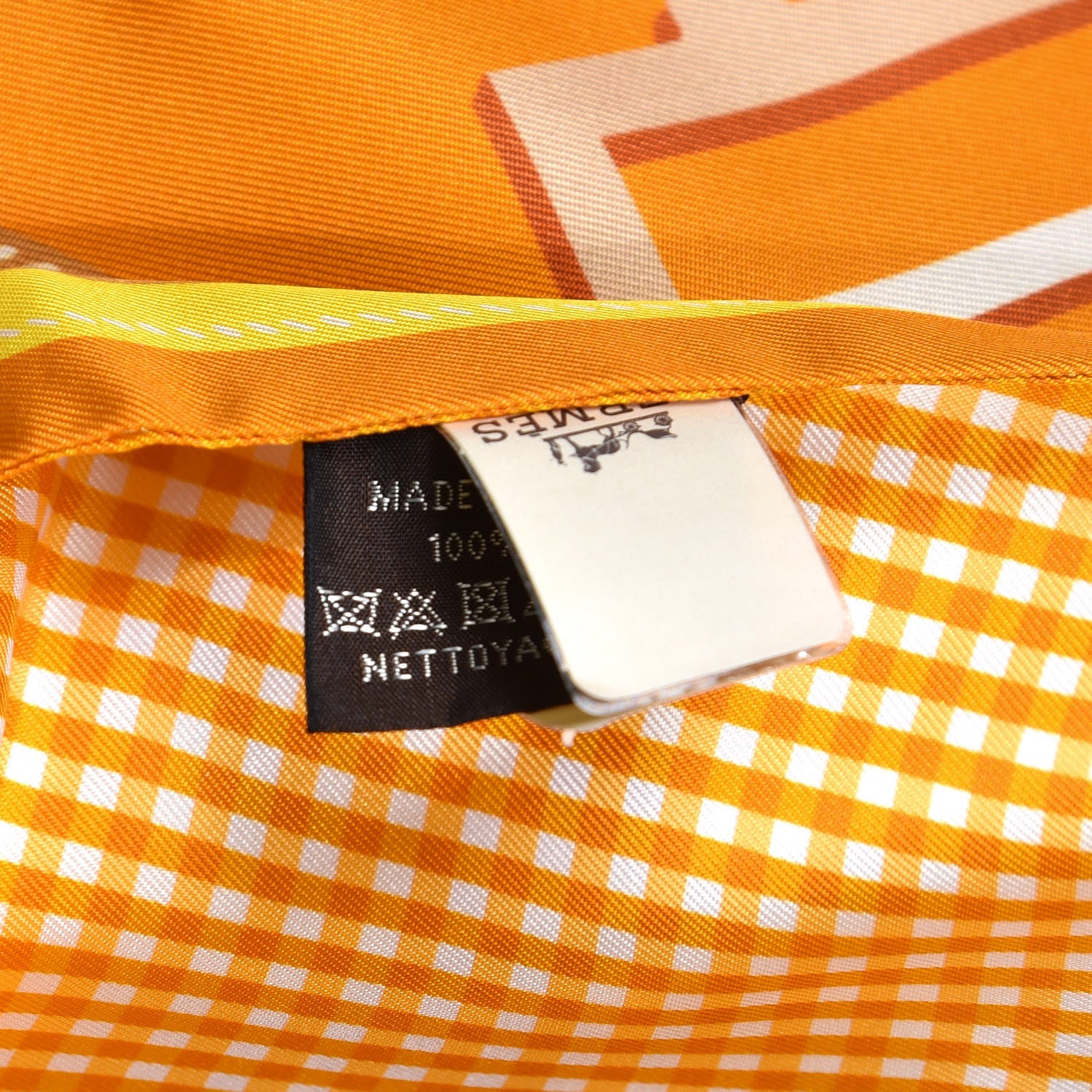 Hermes Silk Bouclerie Moderne Vichy Maxi Twilly Jaune Vif Potiron Miel 5 of 8