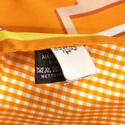 Hermes Silk Bouclerie Moderne Vichy Maxi Twilly Jaune Vif Potiron Miel 5 of 8