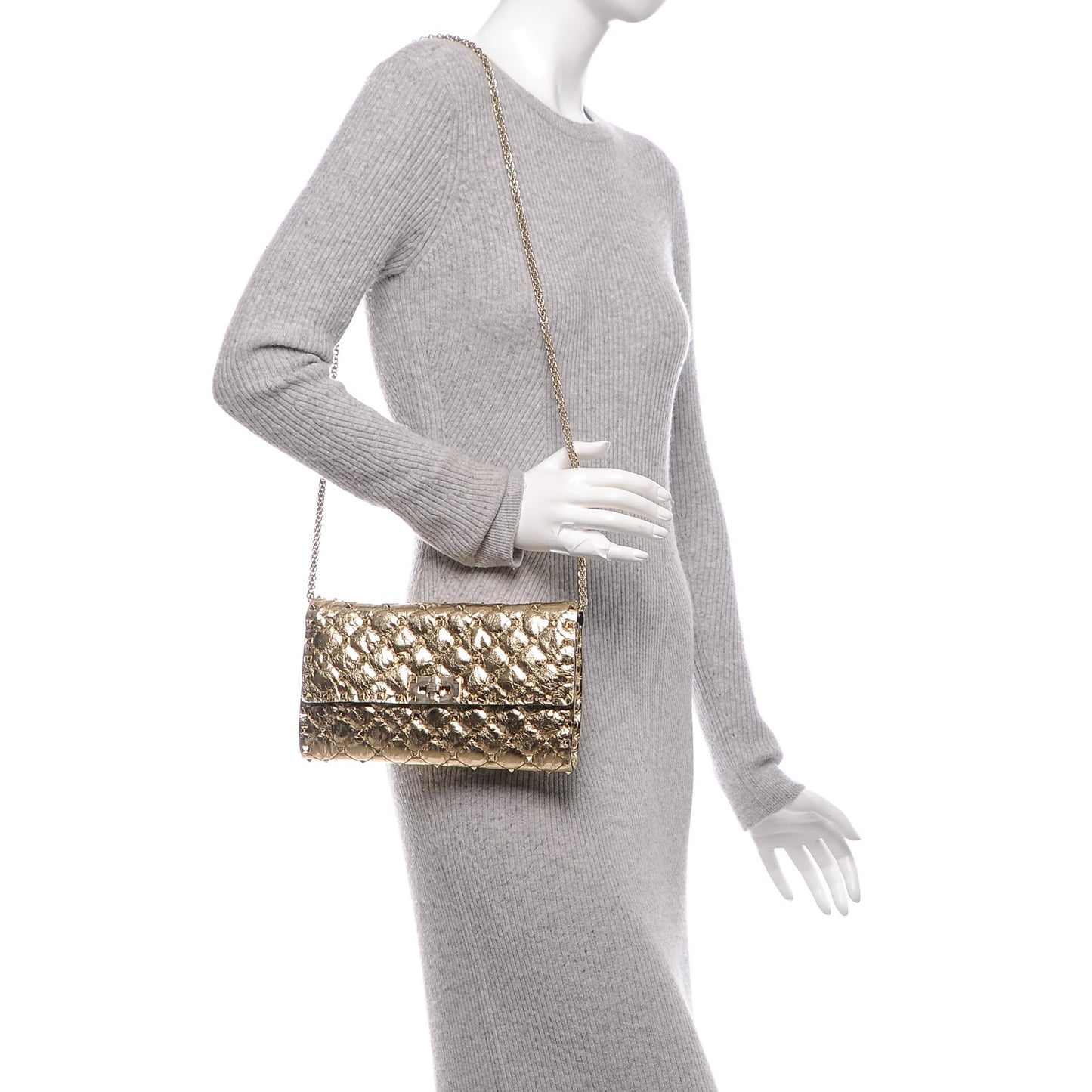 Metallic Wrinkled Lambskin Rockstud Spike Wallet on Chain Mekong