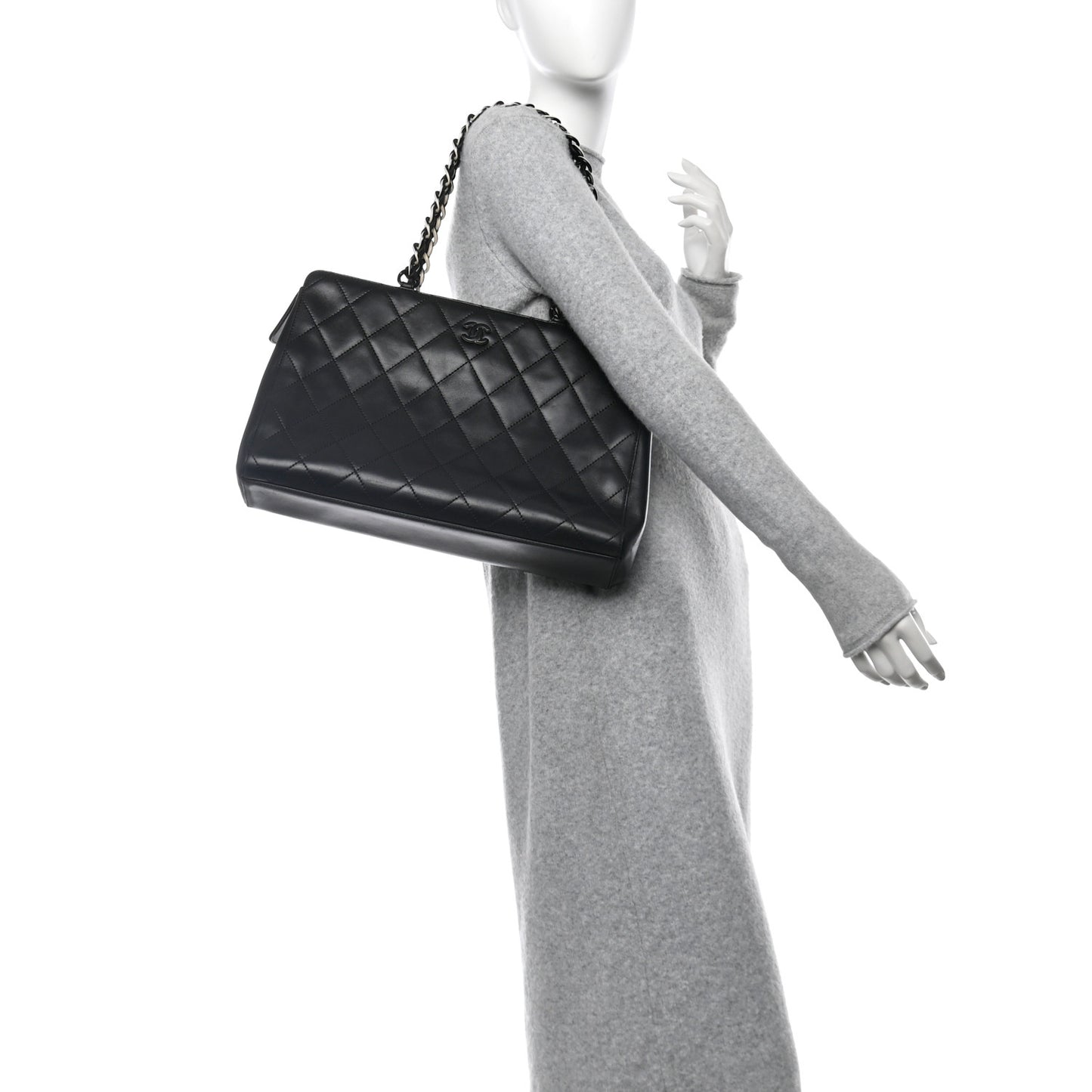 Lambskin Bekko Chain Large Shoulder Bag Black