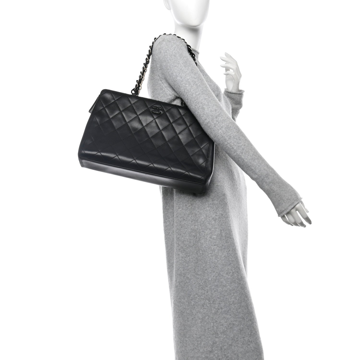 Chanel Lambskin Bekko Chain Large Shoulder Bag Black 2 of 11