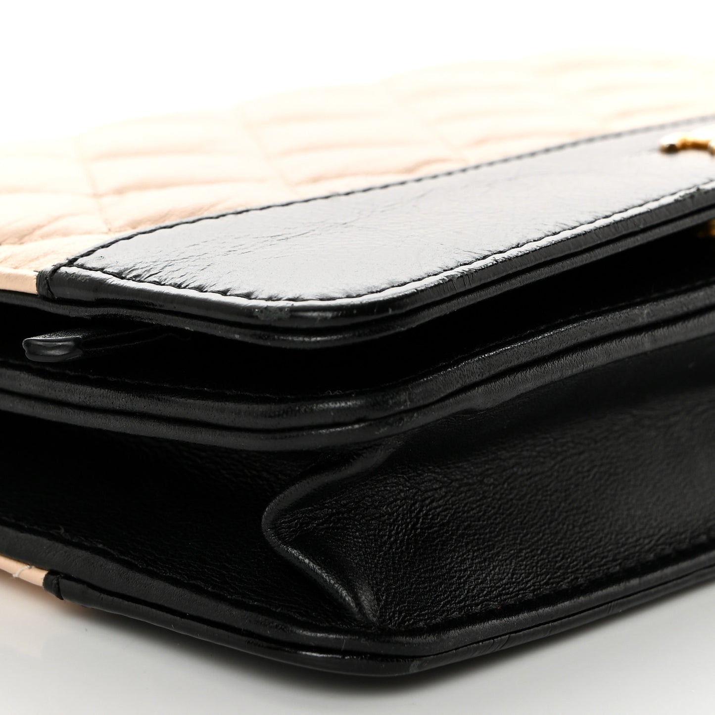 Aged Calfskin Quilted Gabrielle Wallet On Chain WOC Beige Black