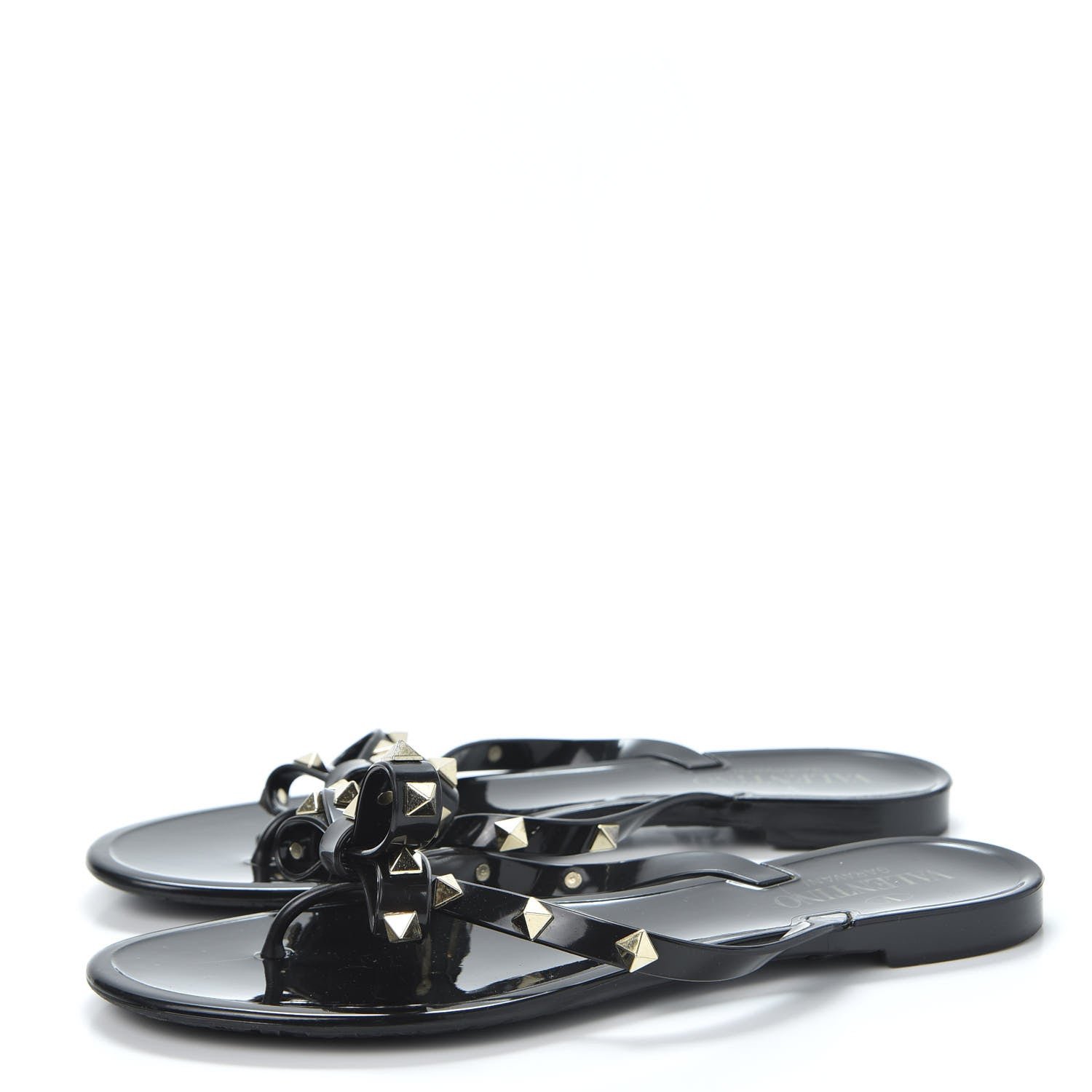 Valentino Garavani PVC Jelly Rockstud Bow Thong Sandals 37 Black 3 of 13