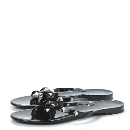 Valentino Garavani PVC Jelly Rockstud Bow Thong Sandals 37 Black 3 of 13