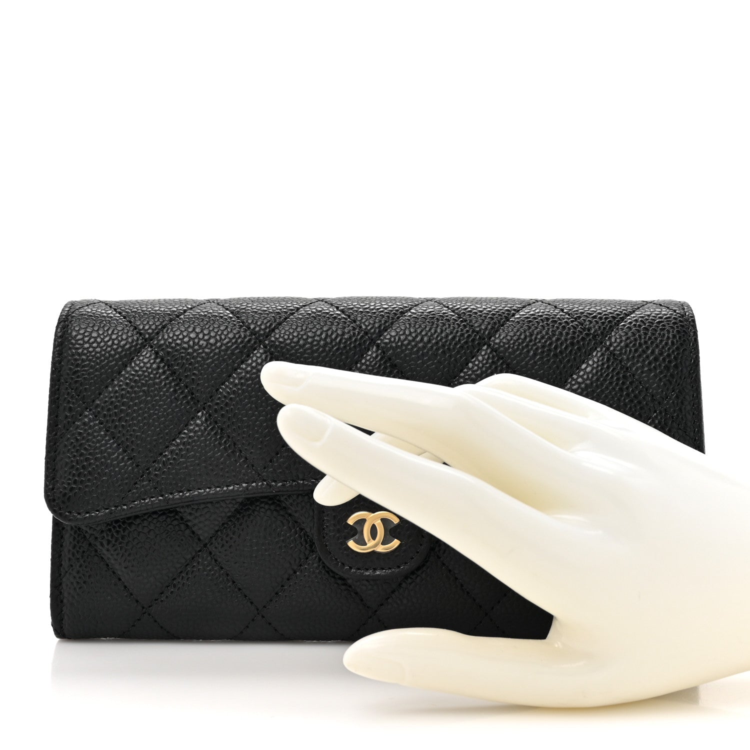 Chanel Caviar Quilted Large Gusset Flap Wallet Black 2 of 9