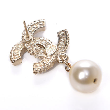 Chanel Crystal Pearl CC Drop Earrings Gold 4 of 5