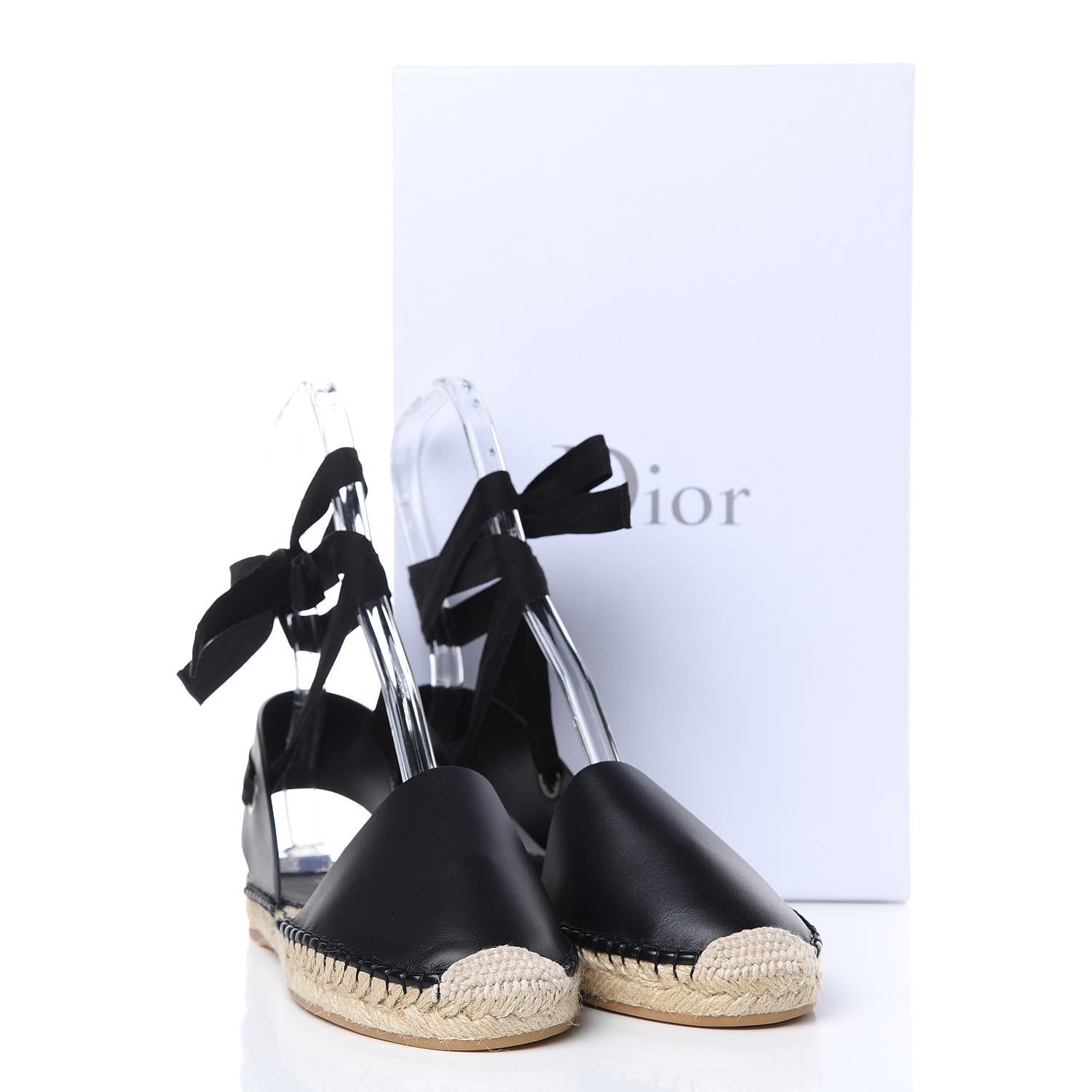 Christian Dior Calfskin Nicely-D Ankle Tie Espadrilles Flats 38 Black 8 of 8