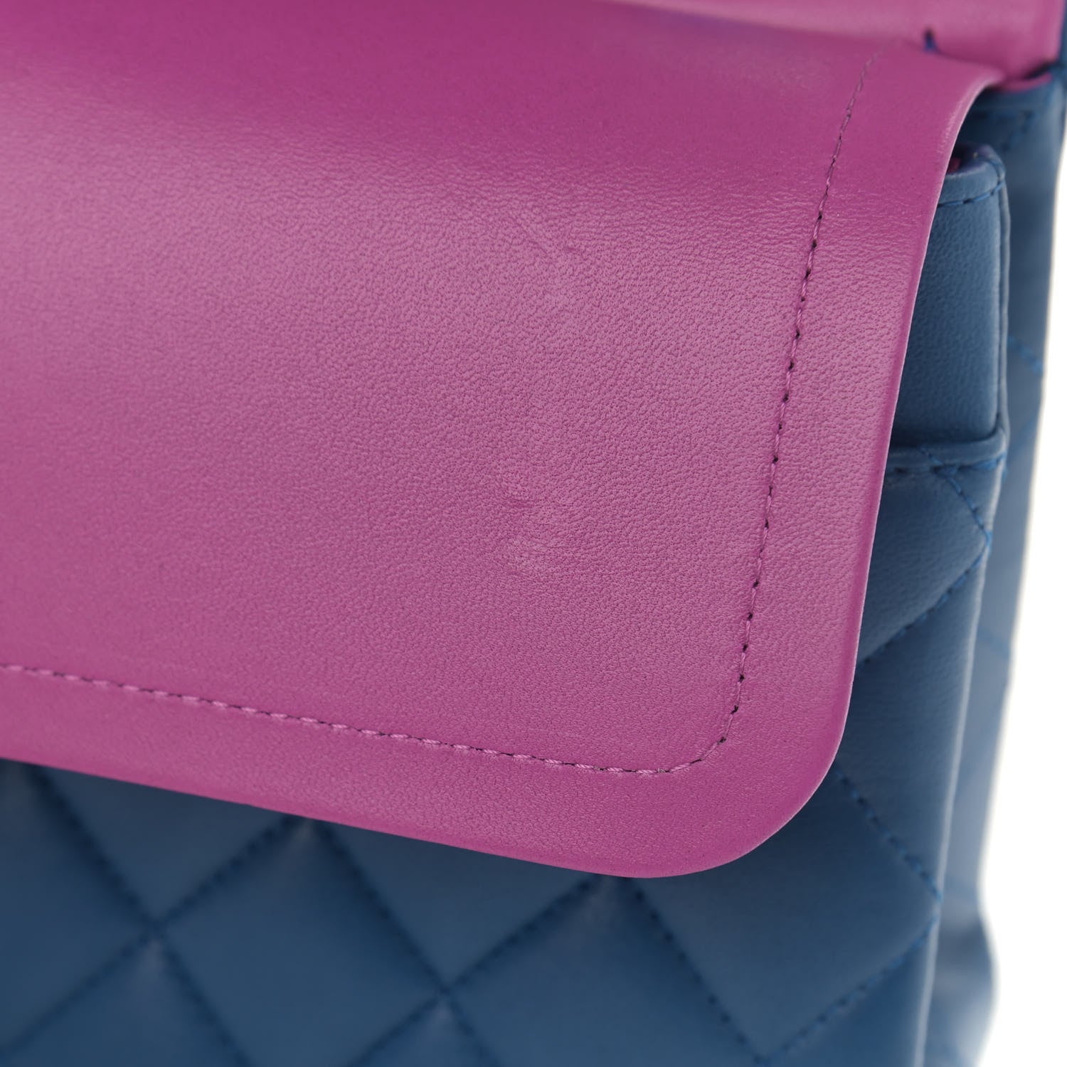 Chanel Lambskin Quilted Medium Double Flap Blue Pink 12 of 15